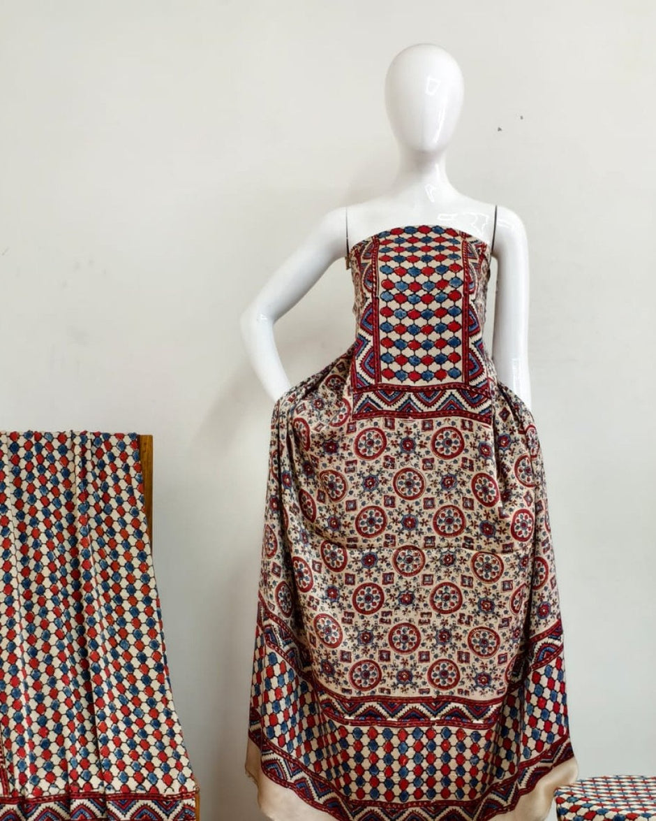 TAS Auto Crop Upper - Havi Pure Modal Silk Ajrakh Natural Dye 3-Piece Suit 05