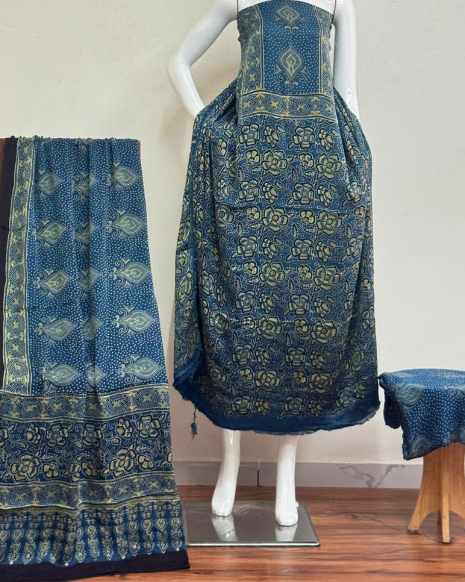 TAS Auto Crop Lower - Havi Pure Modal Silk Ajrakh Natural Dye 3-Piece Suit 06