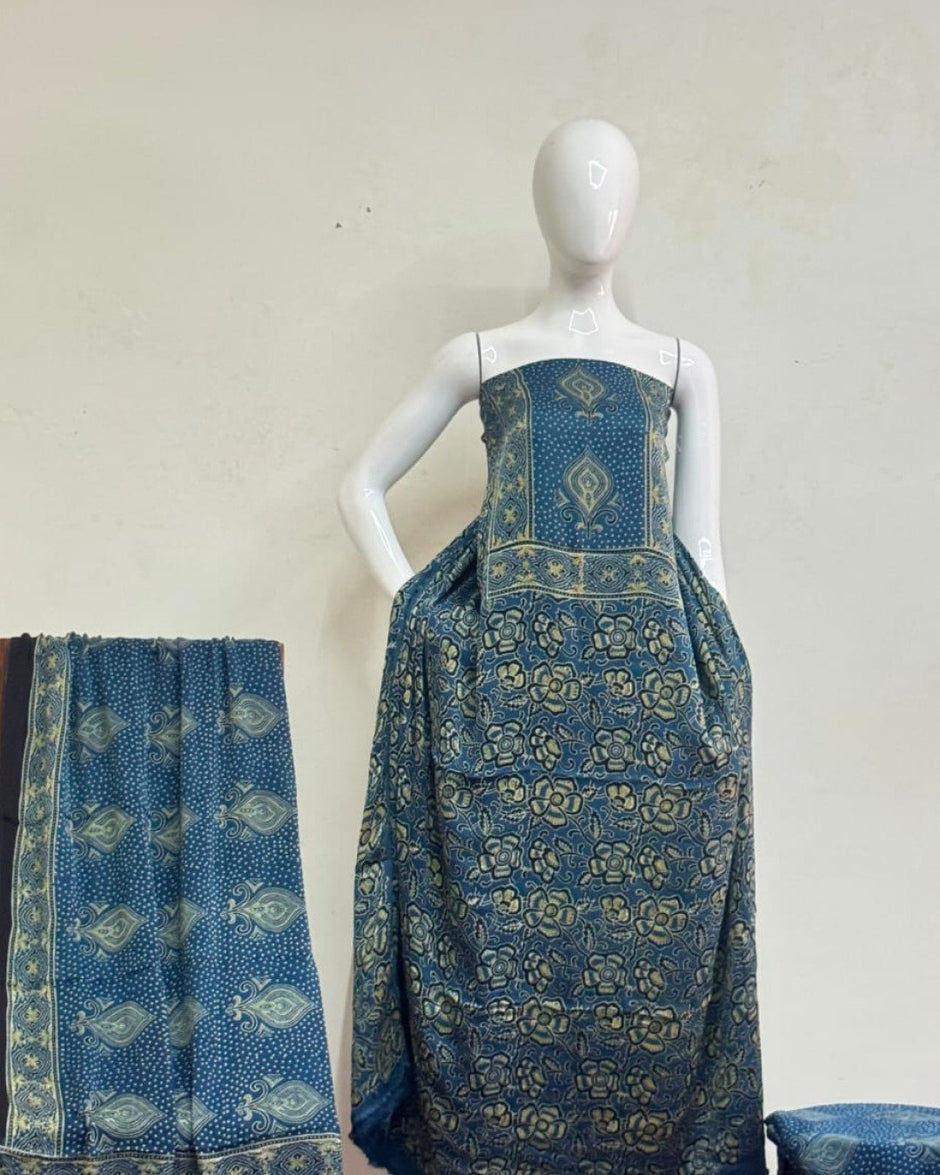 TAS Auto Crop Upper - Havi Pure Modal Silk Ajrakh Natural Dye 3-Piece Suit 06