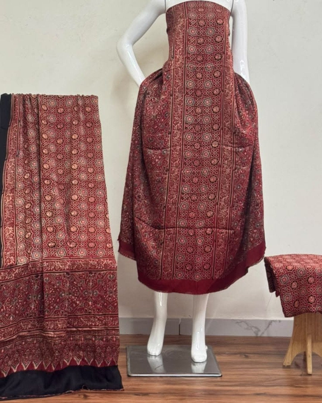 TAS Auto Crop Lower - Havi Pure Modal Silk Ajrakh Natural Dye 3-Piece Suit 07