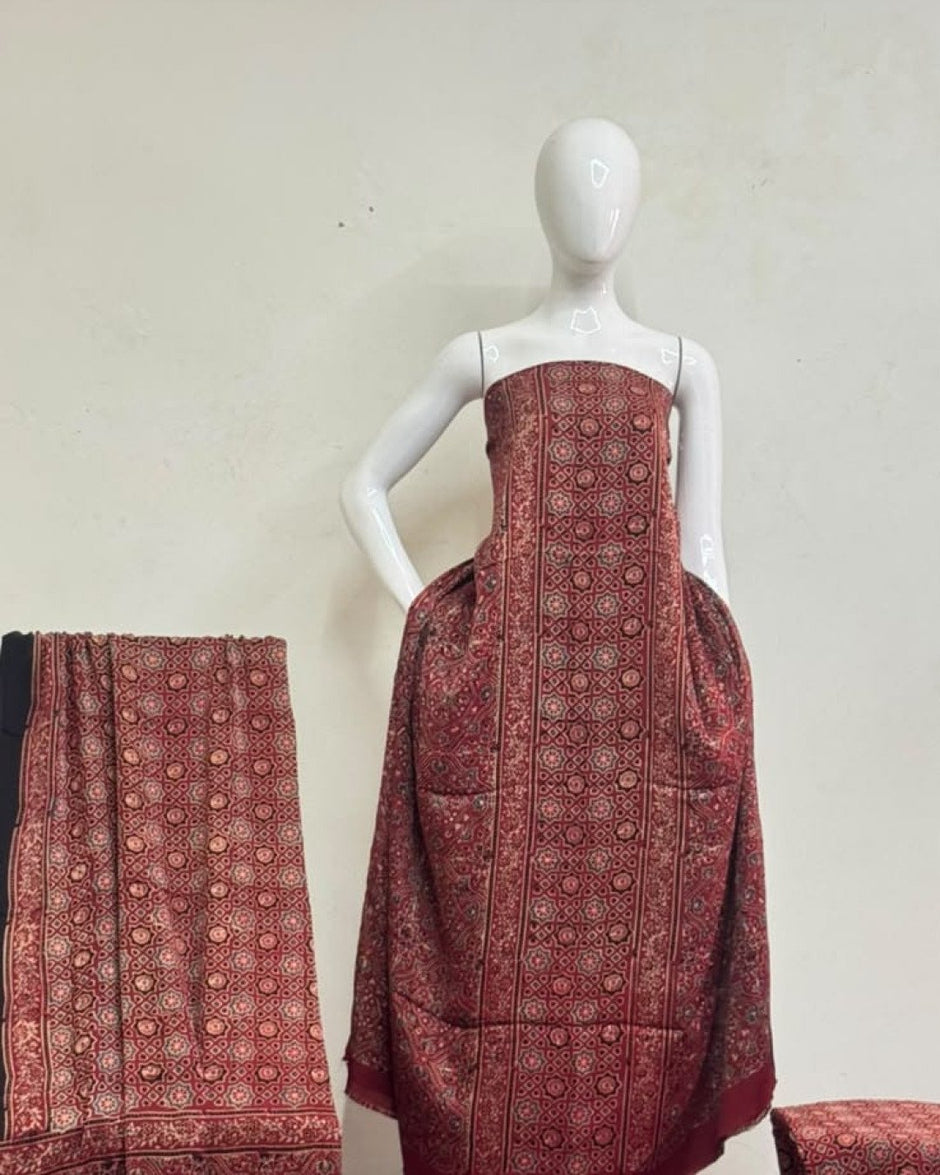 TAS Auto Crop Upper - Havi Pure Modal Silk Ajrakh Natural Dye 3-Piece Suit 07