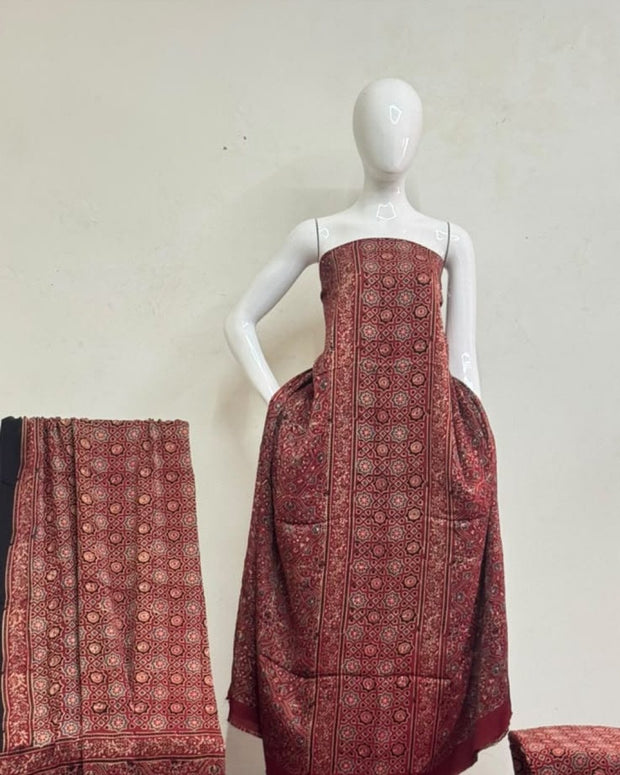 TAS Auto Crop Upper - Havi Pure Modal Silk Ajrakh Natural Dye 3-Piece Suit 07