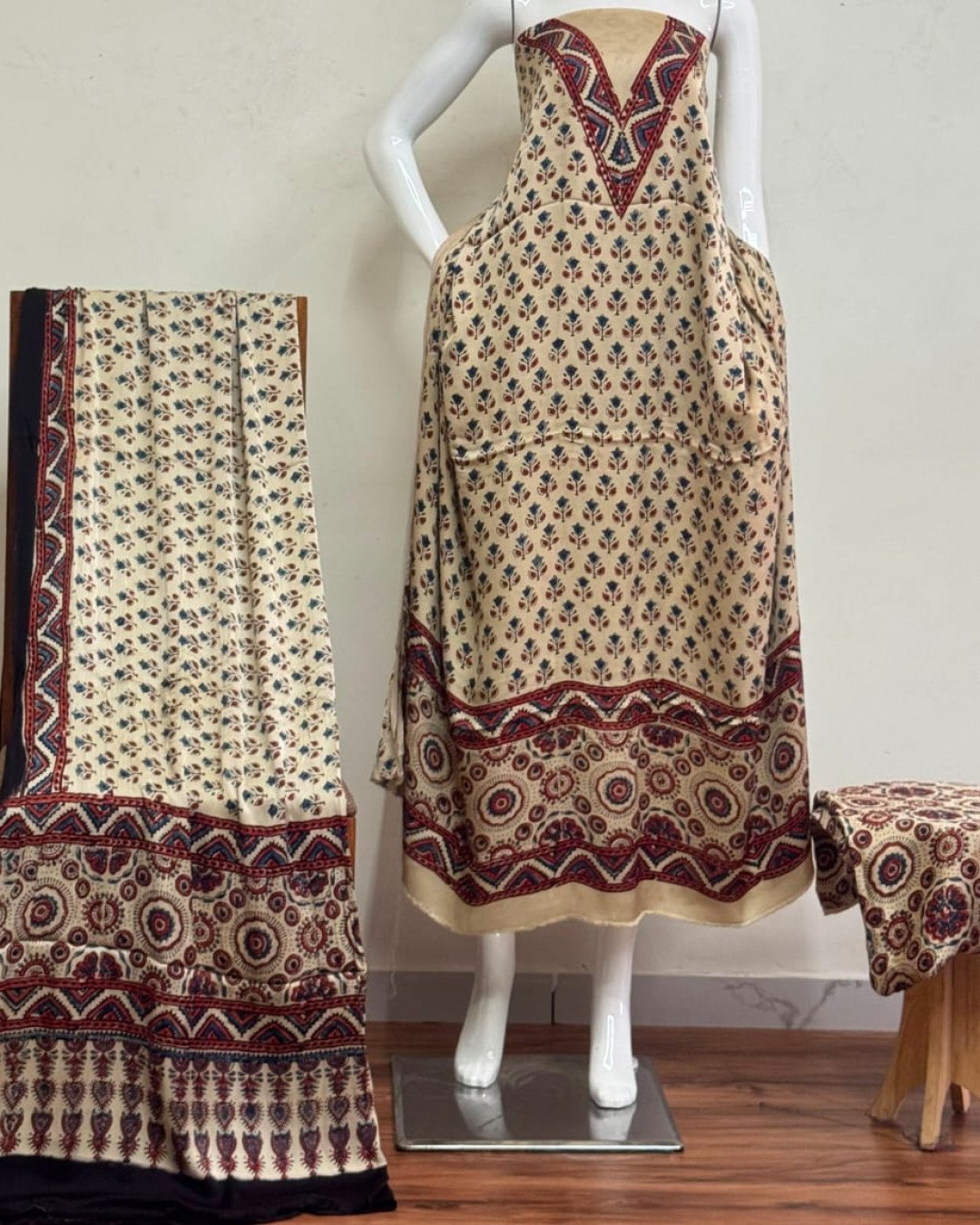 TAS Auto Crop Lower - Havi Pure Modal Silk Ajrakh Natural Dye 3-Piece Suit 08
