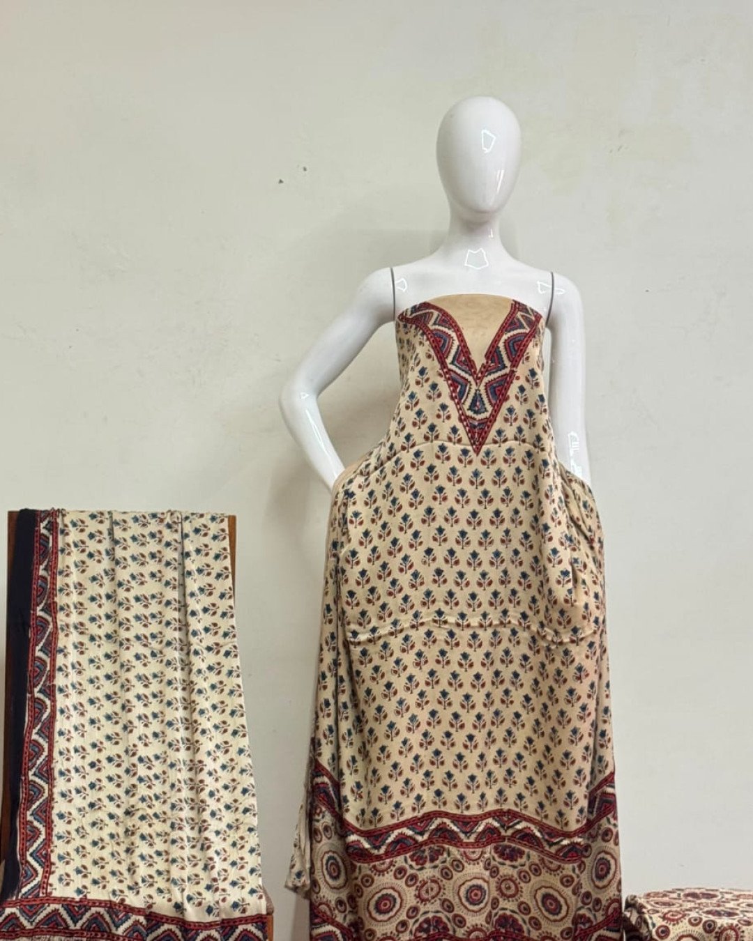 TAS Auto Crop Upper - Havi Pure Modal Silk Ajrakh Natural Dye 3-Piece Suit 08