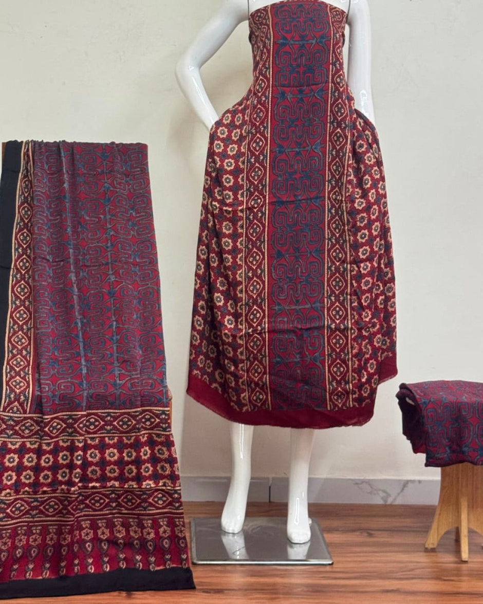 TAS Auto Crop Lower - Havi Pure Modal Silk Ajrakh Natural Dye 3-Piece Suit 10