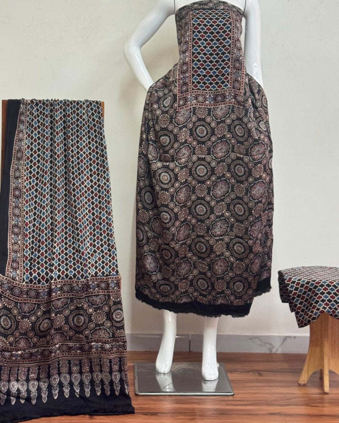 TAS Auto Crop Lower - Havi Pure Modal Silk Ajrakh Natural Dye 3-Piece Suit 11