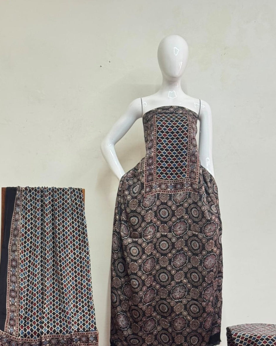 TAS Auto Crop Upper - Havi Pure Modal Silk Ajrakh Natural Dye 3-Piece Suit 11