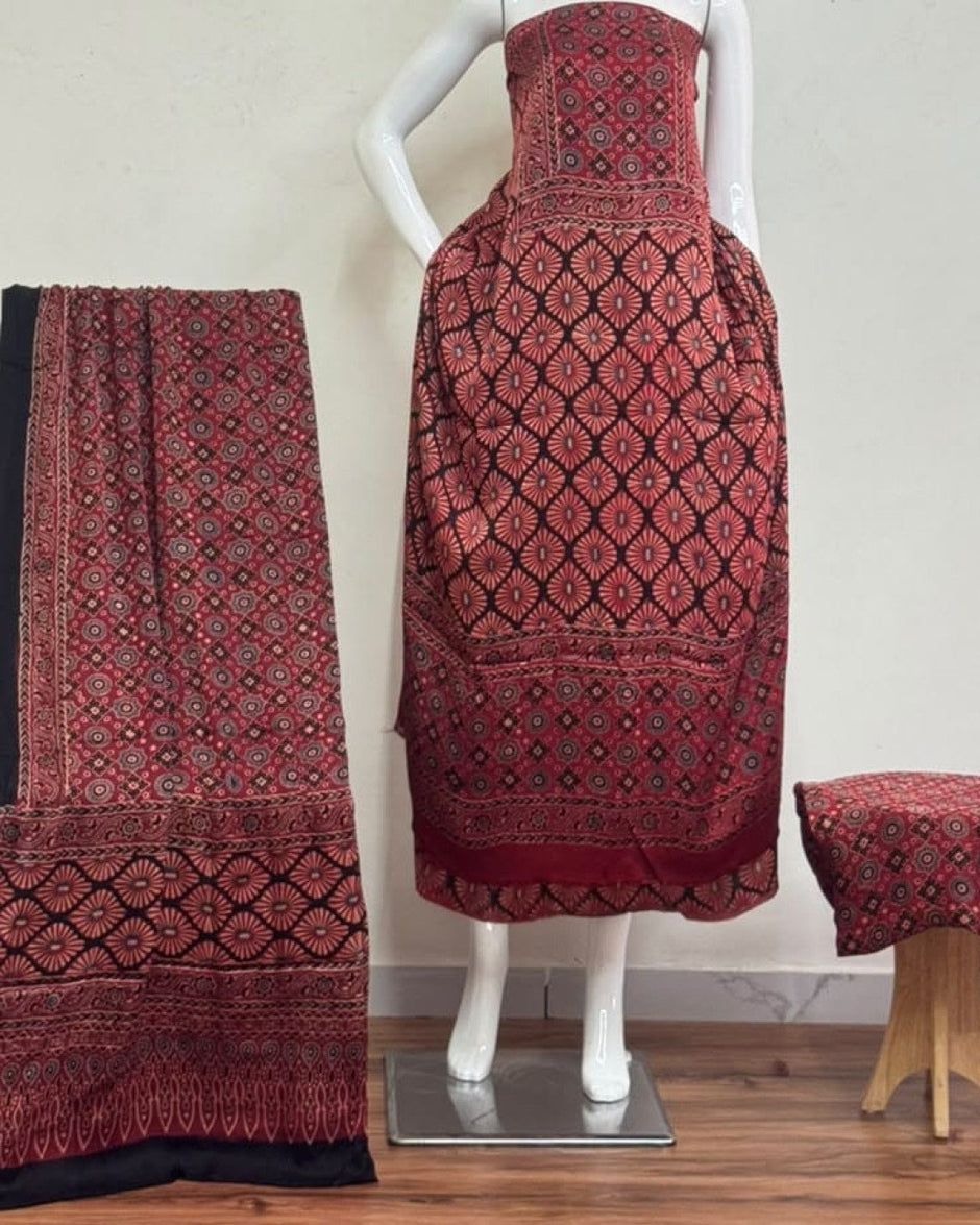 TAS Auto Crop Lower - Havi Pure Modal Silk Ajrakh Natural Dye 3-Piece Suit 13
