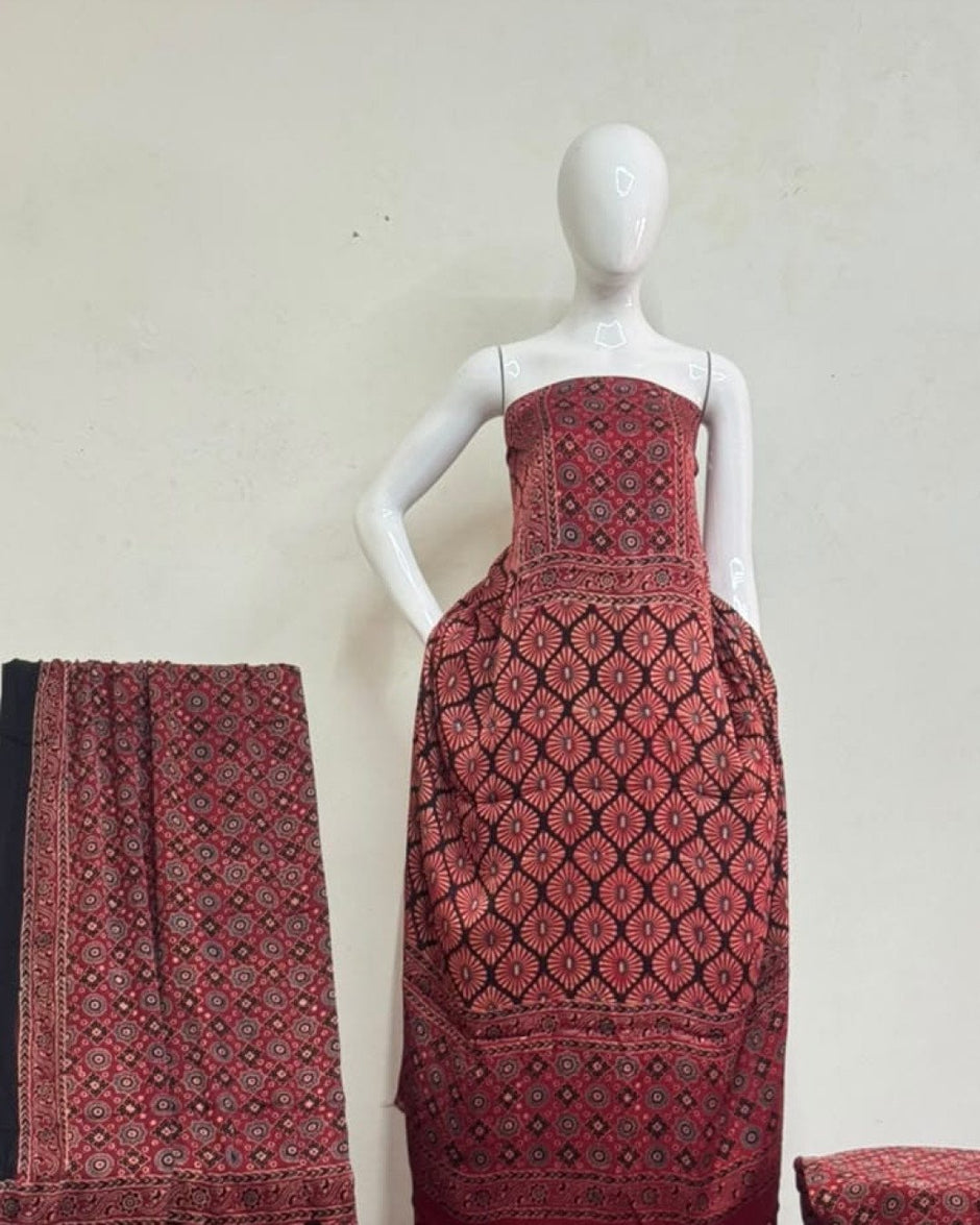 TAS Auto Crop Upper - Havi Pure Modal Silk Ajrakh Natural Dye 3-Piece Suit 13