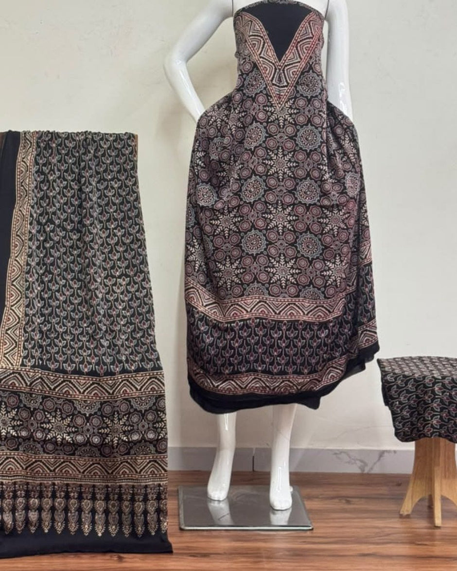 TAS Auto Crop Lower - Havi Pure Modal Silk Ajrakh Natural Dye 3-Piece Suit 14