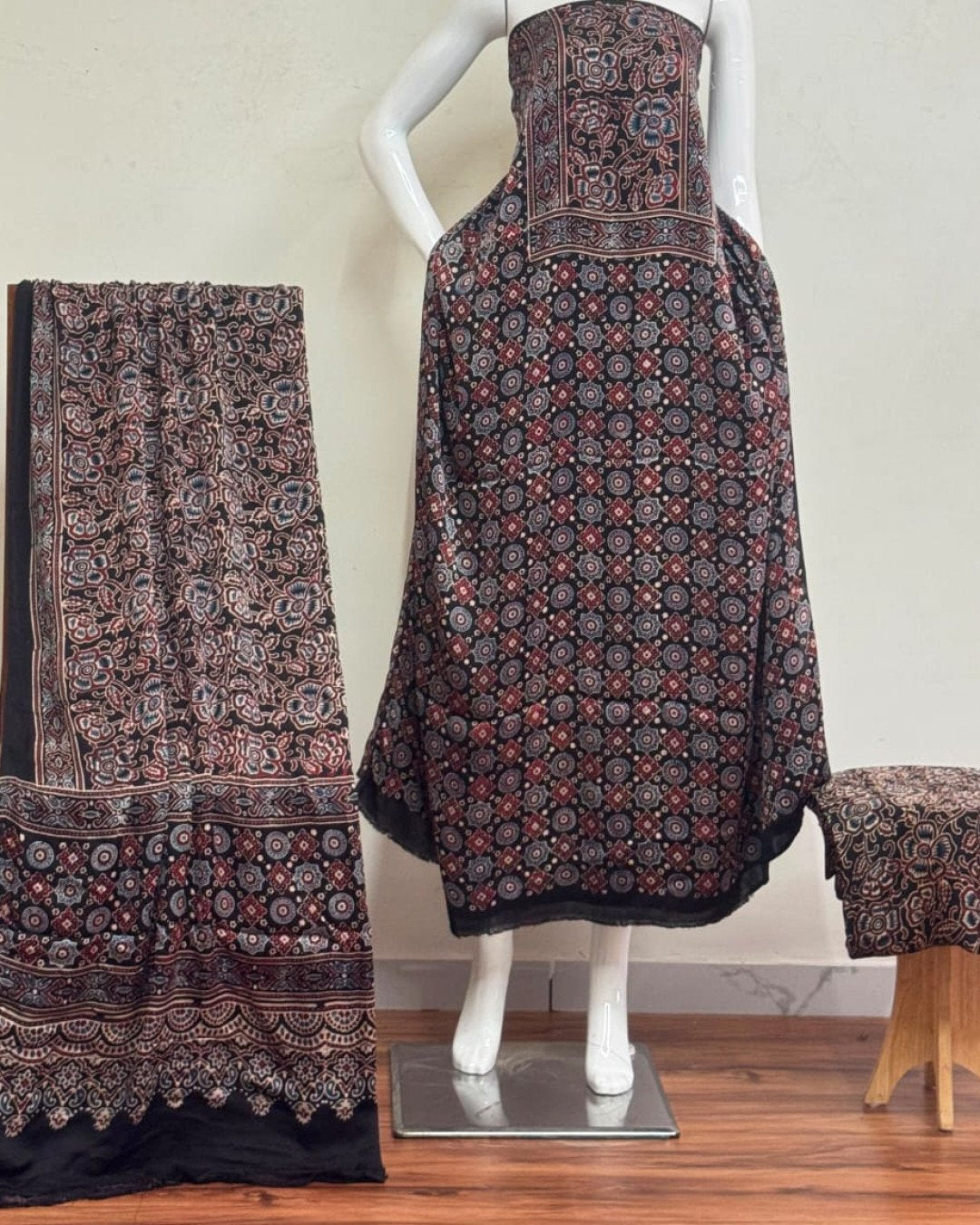 TAS Auto Crop Lower - Havi Pure Modal Silk Ajrakh Natural Dye 3-Piece Suit 15