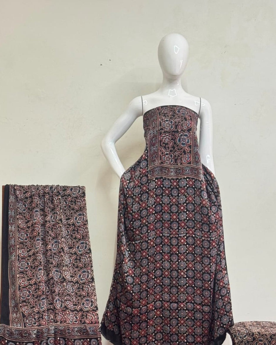 TAS Auto Crop Upper - Havi Pure Modal Silk Ajrakh Natural Dye 3-Piece Suit 15