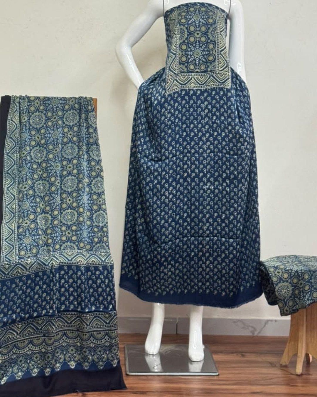 TAS Auto Crop Lower - Havi Pure Modal Silk Ajrakh Natural Dye 3-Piece Suit 16