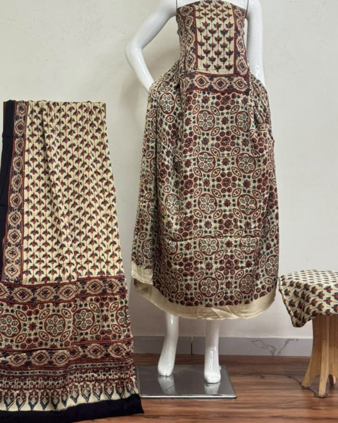 TAS Auto Crop Lower - Havi Pure Modal Silk Ajrakh Natural Dye 3-Piece Suit 17