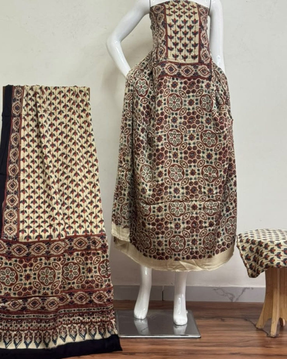 TAS Auto Crop Lower - Havi Pure Modal Silk Ajrakh Natural Dye 3-Piece Suit 17
