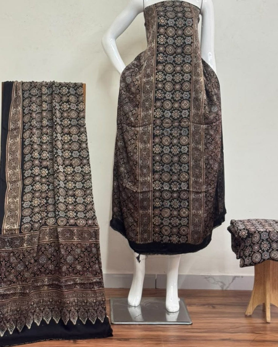 TAS Auto Crop Lower - Havi Pure Modal Silk Ajrakh Natural Dye 3-Piece Suit 18