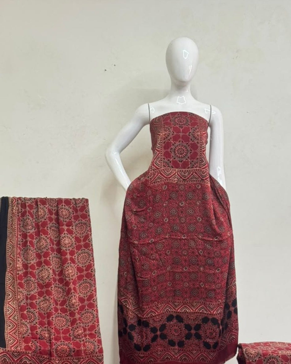 TAS Auto Crop Upper - Havi Pure Modal Silk Ajrakh Natural Dye 3-Piece Suit 20