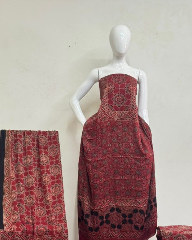 TAS Auto Crop Upper - Havi Pure Modal Silk Ajrakh Natural Dye 3-Piece Suit 20