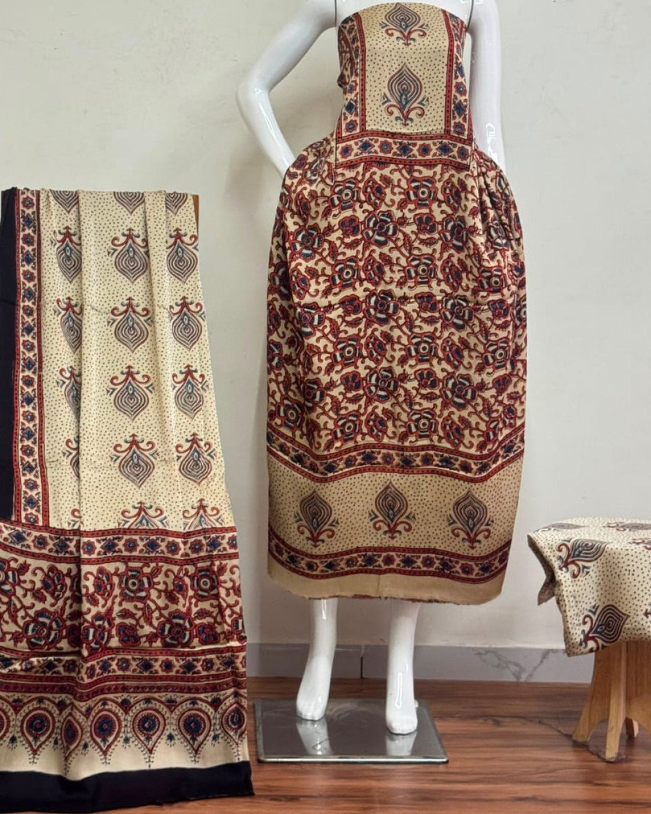 TAS Auto Crop Lower - Havi Pure Modal Silk Ajrakh Natural Dye 3-Piece Suit 21
