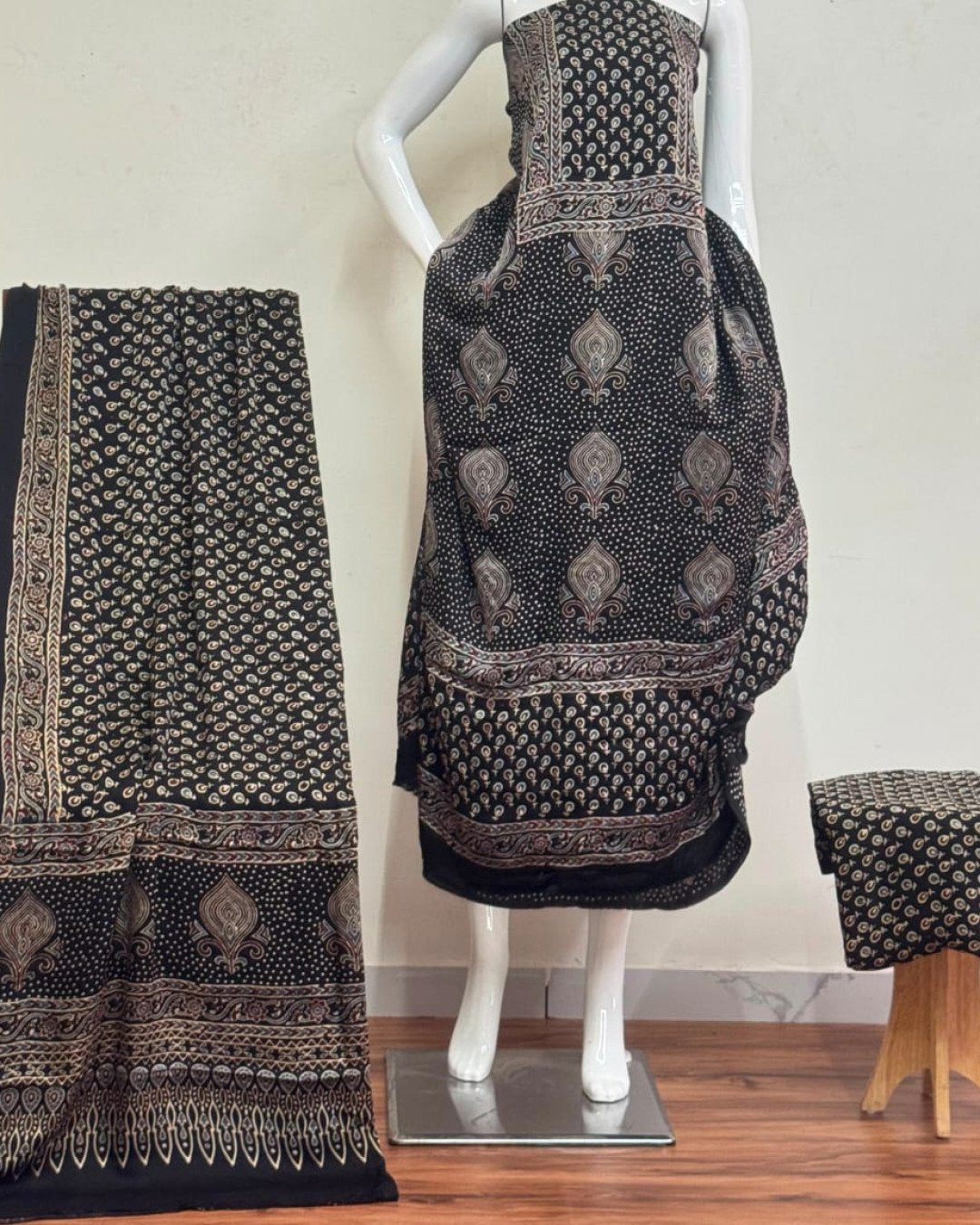 TAS Auto Crop Lower - Havi Pure Modal Silk Ajrakh Natural Dye 3-Piece Suit 23
