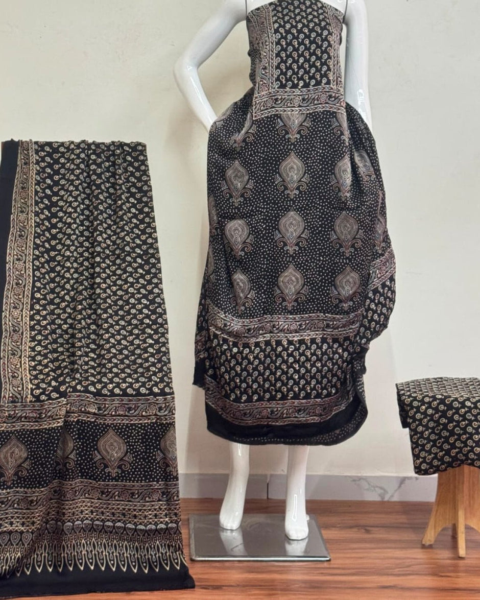 TAS Auto Crop Lower - Havi Pure Modal Silk Ajrakh Natural Dye 3-Piece Suit 23