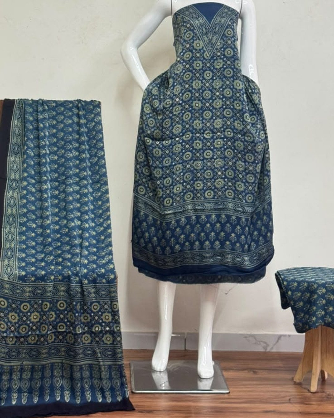 TAS Auto Crop Lower - Havi Pure Modal Silk Ajrakh Natural Dye 3-Piece Suit 24