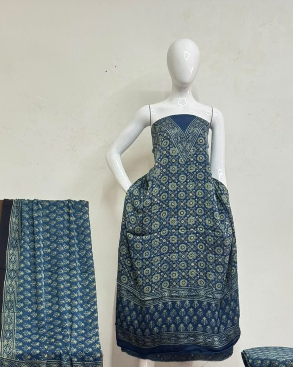 TAS Auto Crop Upper - Havi Pure Modal Silk Ajrakh Natural Dye 3-Piece Suit 24