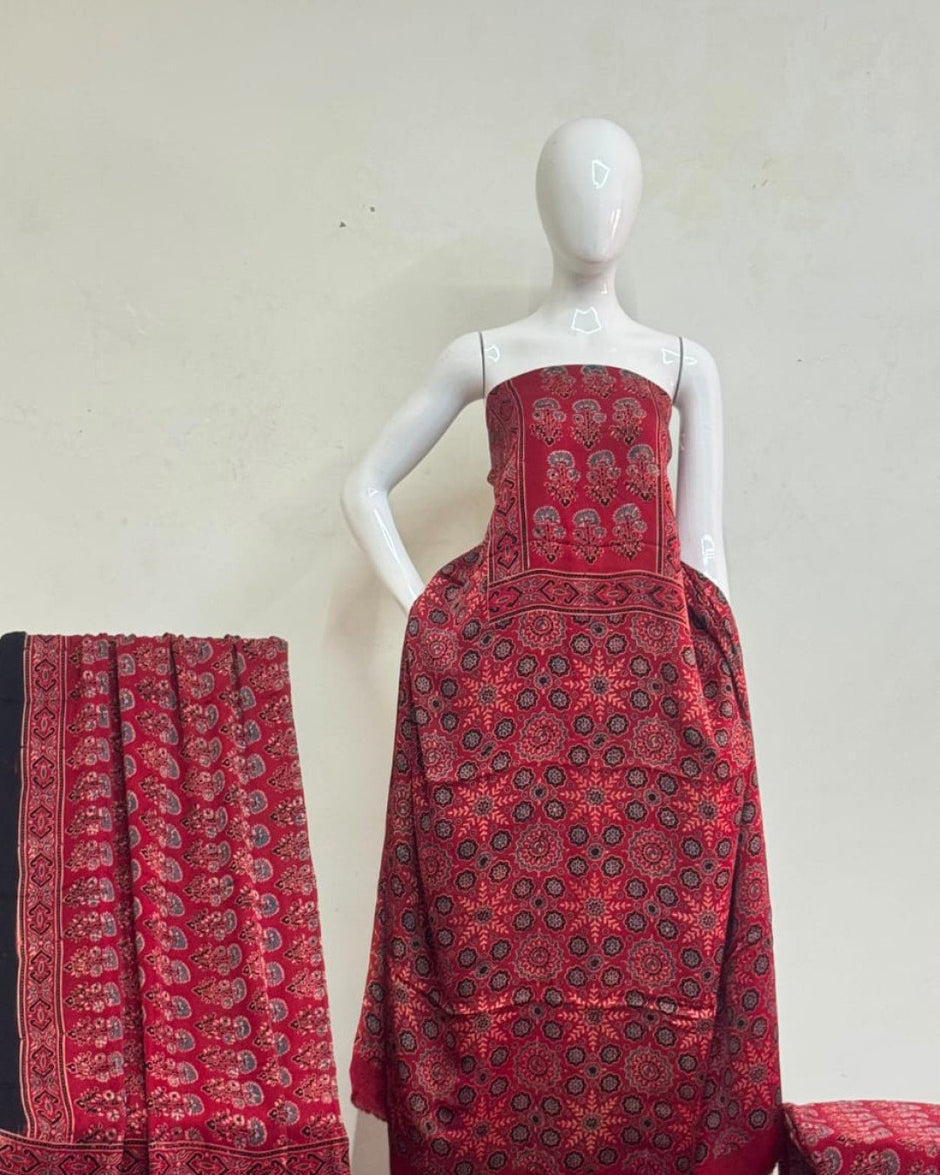 TAS Auto Crop Upper - Havi Pure Modal Silk Ajrakh Natural Dye 3-Piece Suit 25