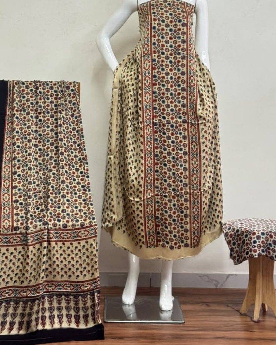 TAS Auto Crop Lower - Havi Pure Modal Silk Ajrakh Natural Dye 3-Piece Suit 27