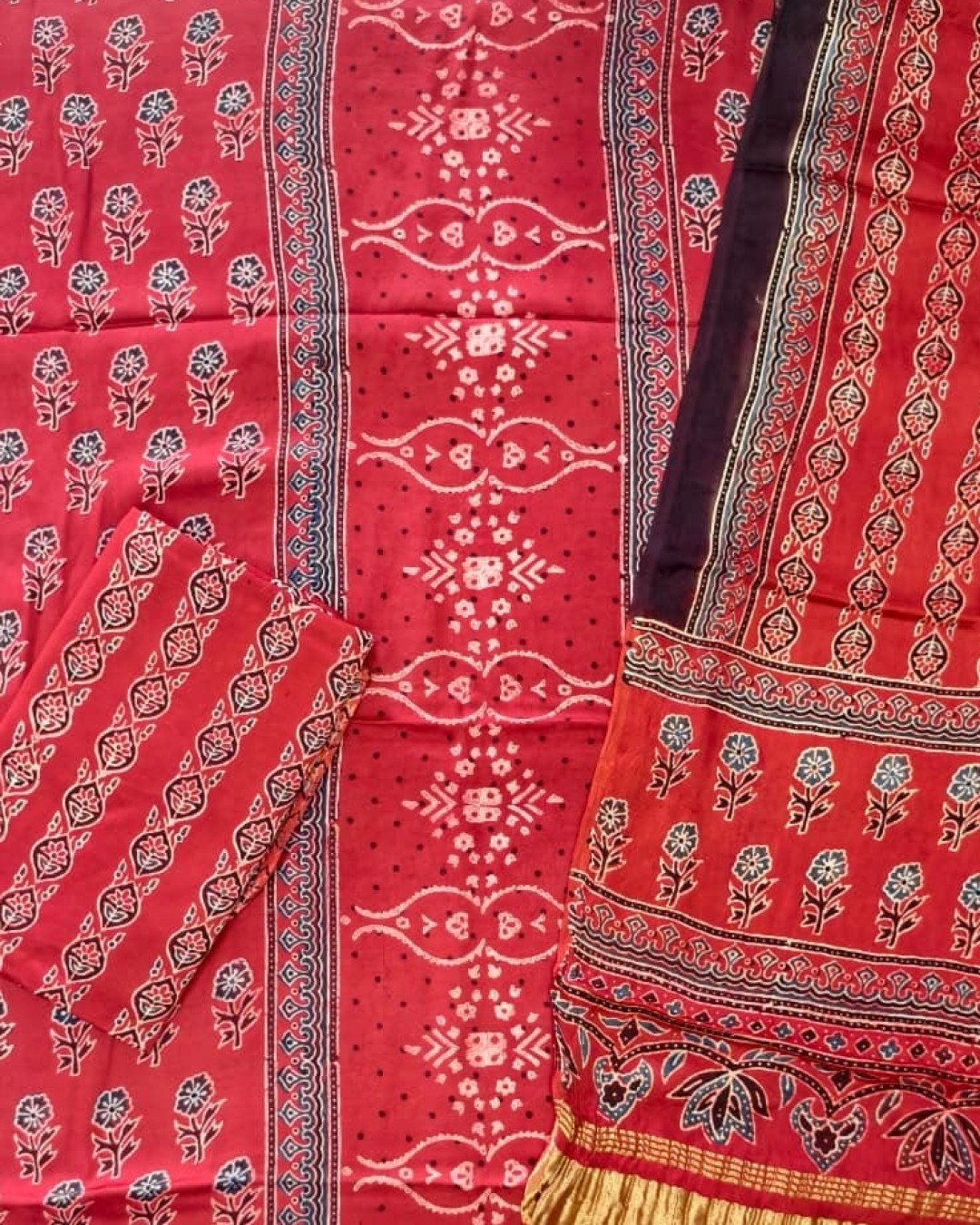 TAS Auto Crop Upper - Havi Pure Modal Silk Ajrakh Natural Dye Zari Pallu Suit 05