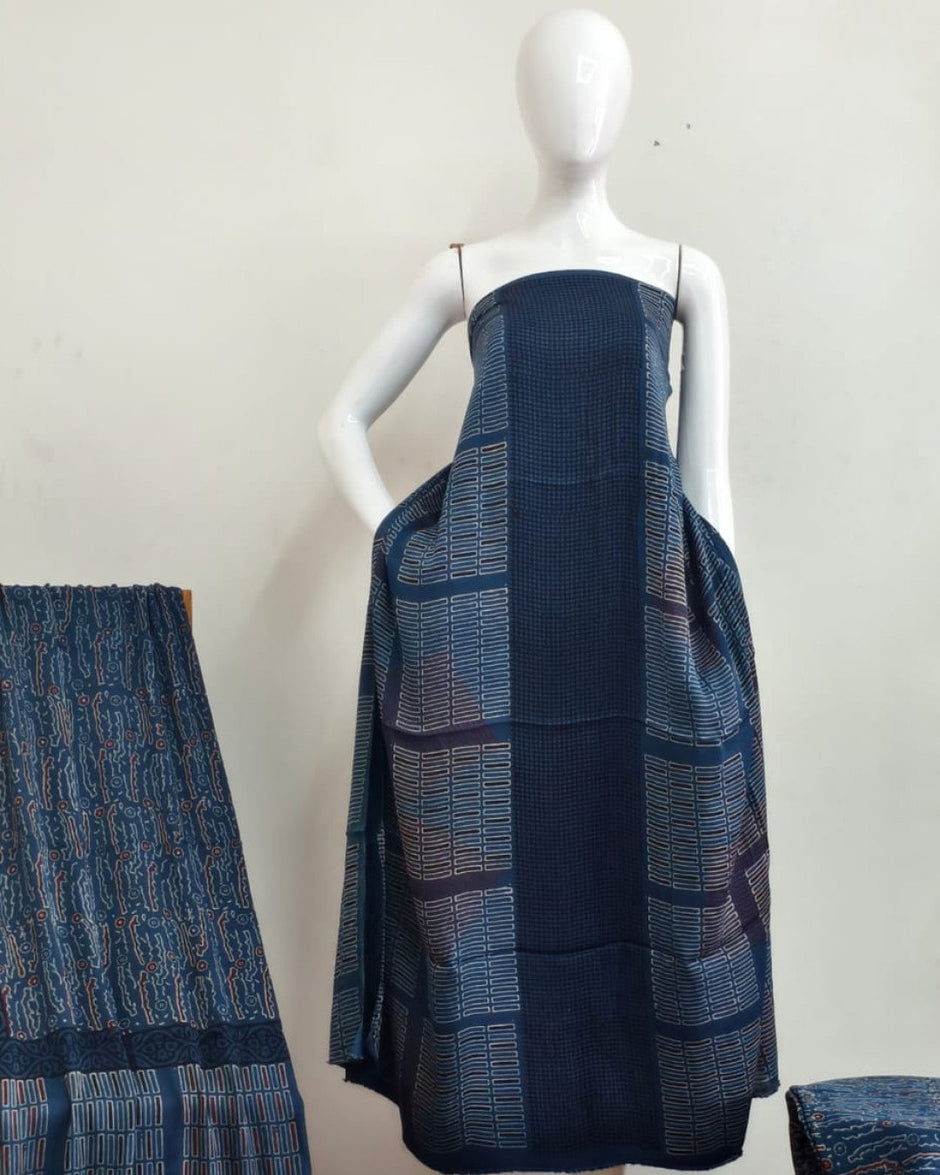 TAS Auto Crop Upper - Havi Pure Modal Silk Ajrakh Natural Dye Zari Pallu Suit 07
