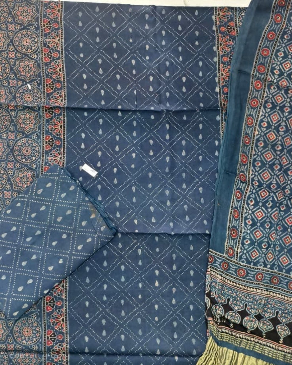 TAS Auto Crop Upper - Havi Pure Modal Silk Ajrakh Natural Dye Zari Pallu Suit 10