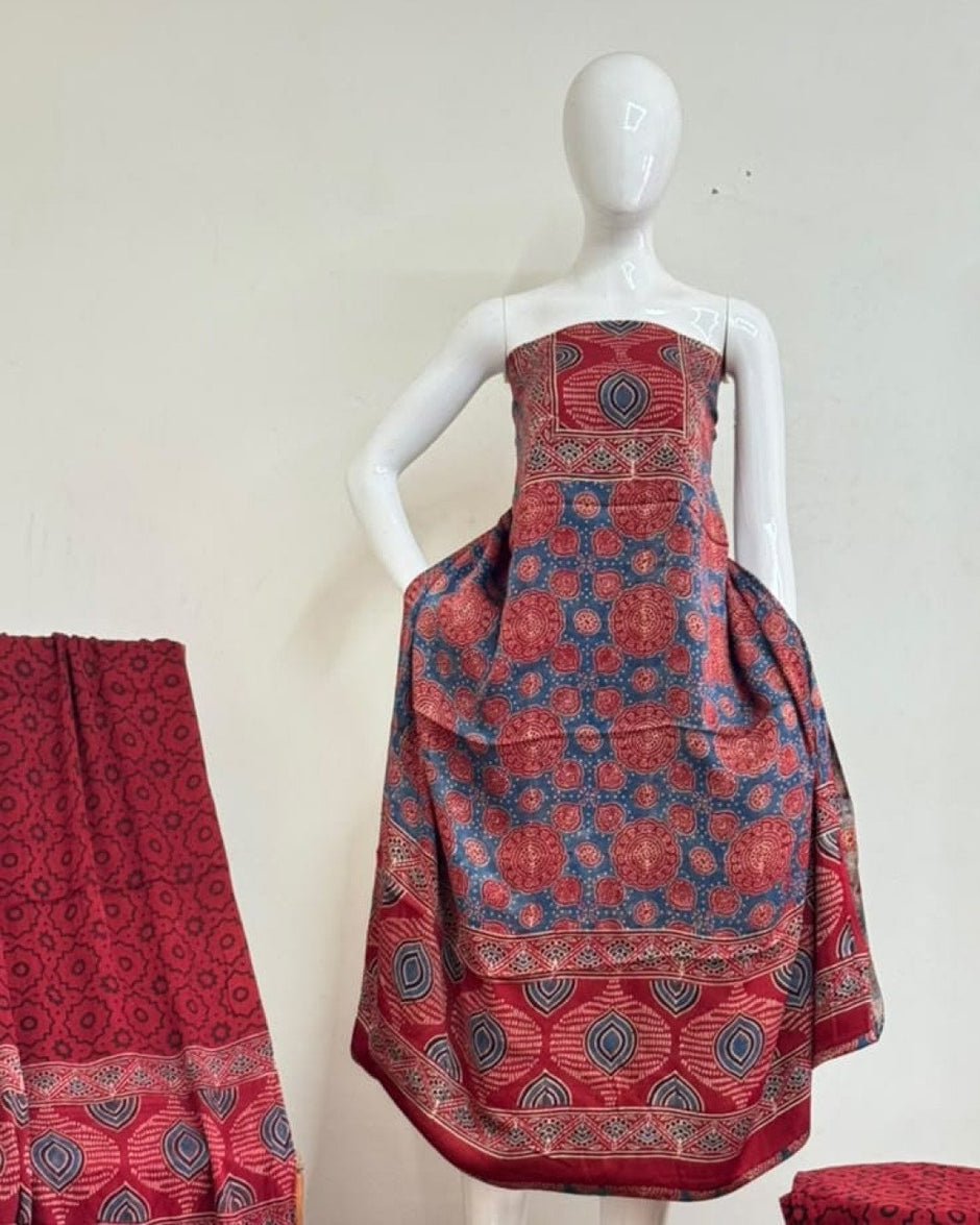 TAS Auto Crop Upper - Havi Pure Modal Silk Ajrakh Natural Dye Zari Pallu Suit 11