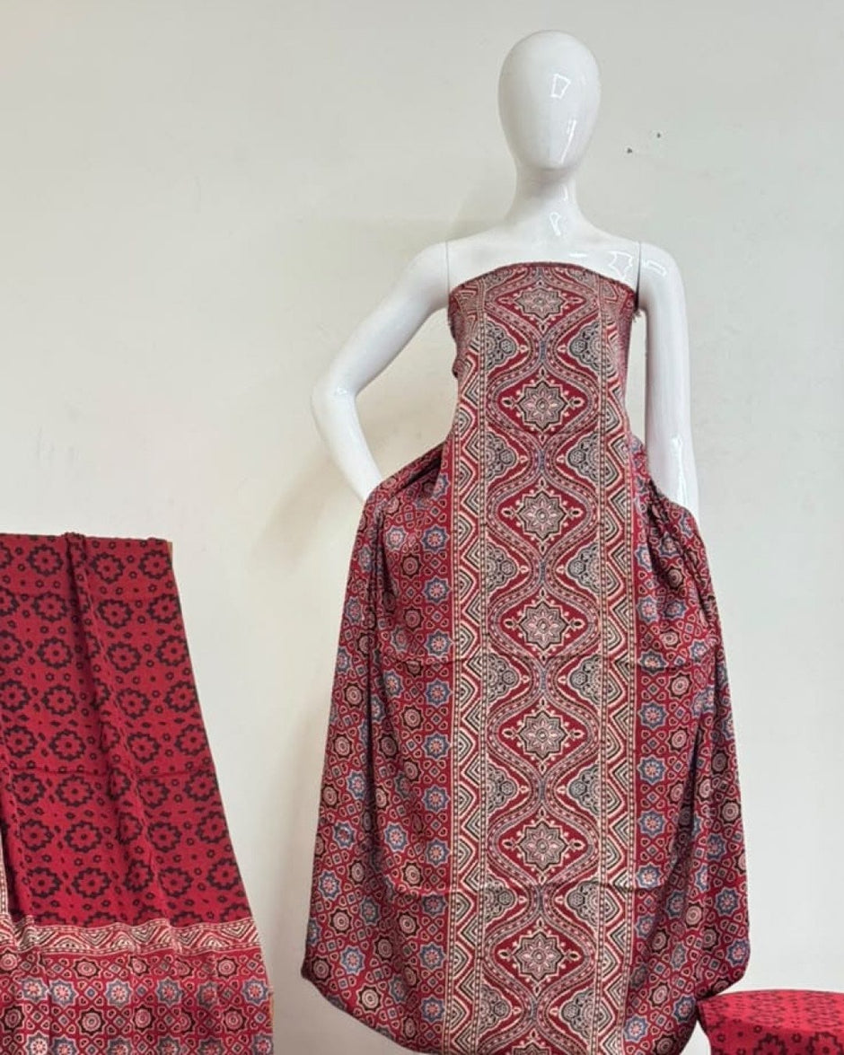 TAS Auto Crop Upper - Havi Pure Modal Silk Ajrakh Natural Dye Zari Pallu Suit 14