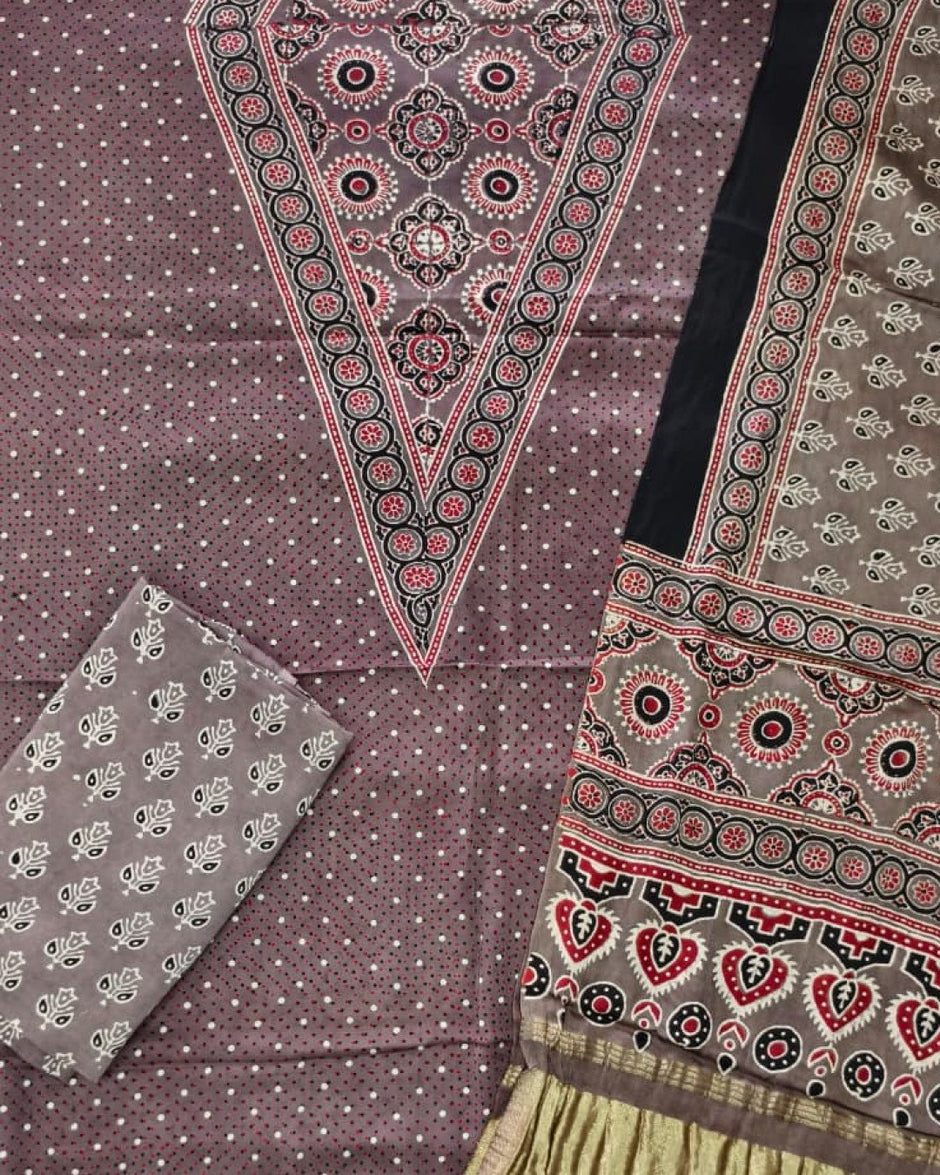 TAS Auto Crop Upper - Havi Pure Modal Silk Ajrakh Natural Dye Zari Pallu Suit 18