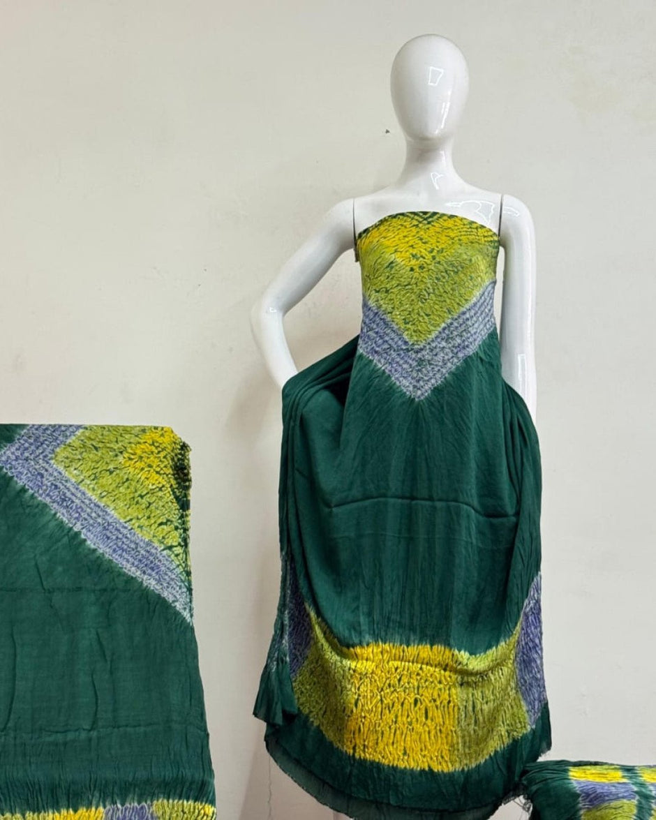 TAS Auto Crop Upper - Modal Silk Multi Shibori Neck Daman Patta Zari Pallu Suit 01