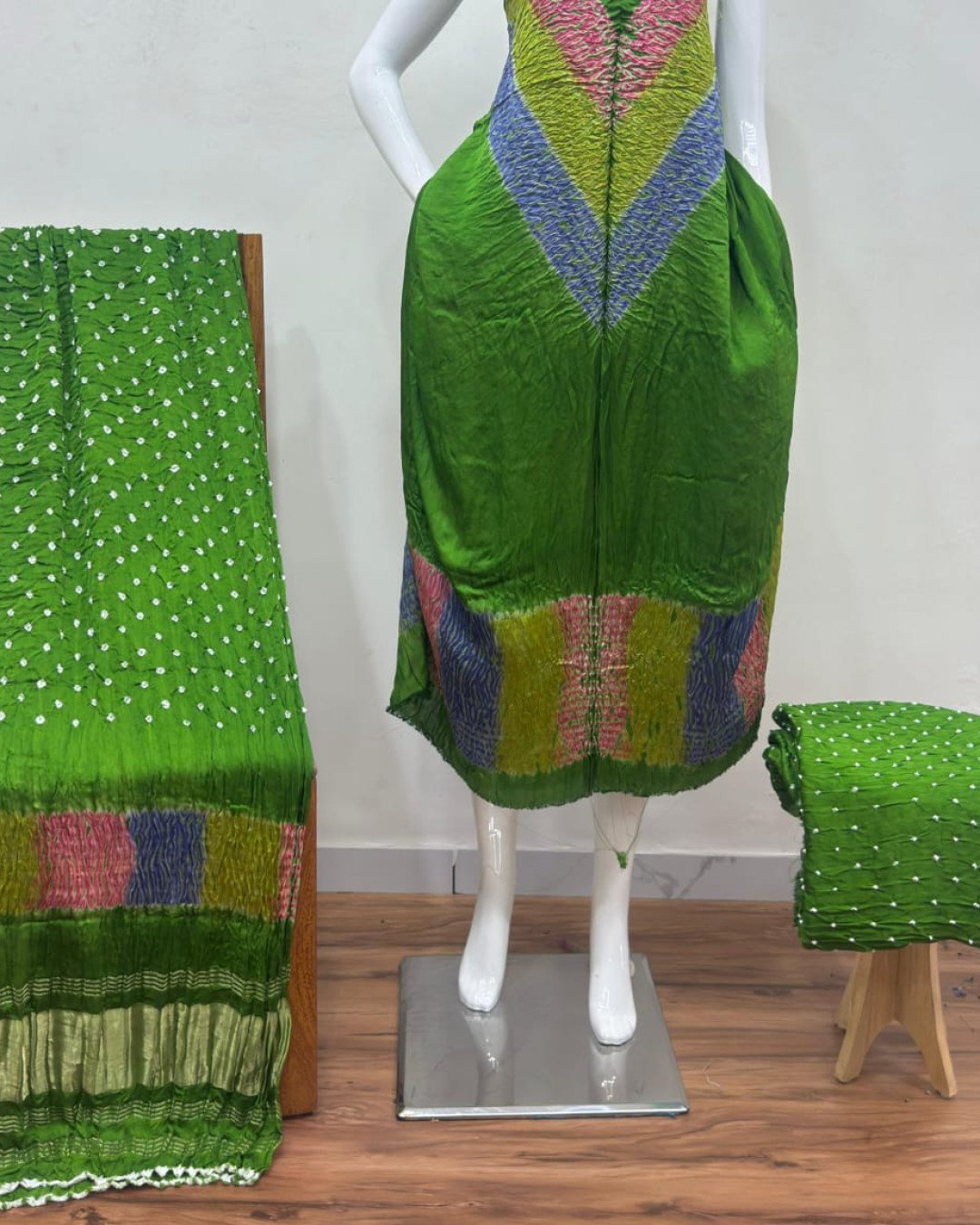 TAS Auto Crop Lower - Modal Silk Multi Shibori Neck Daman Patta Zari Pallu Suit 02