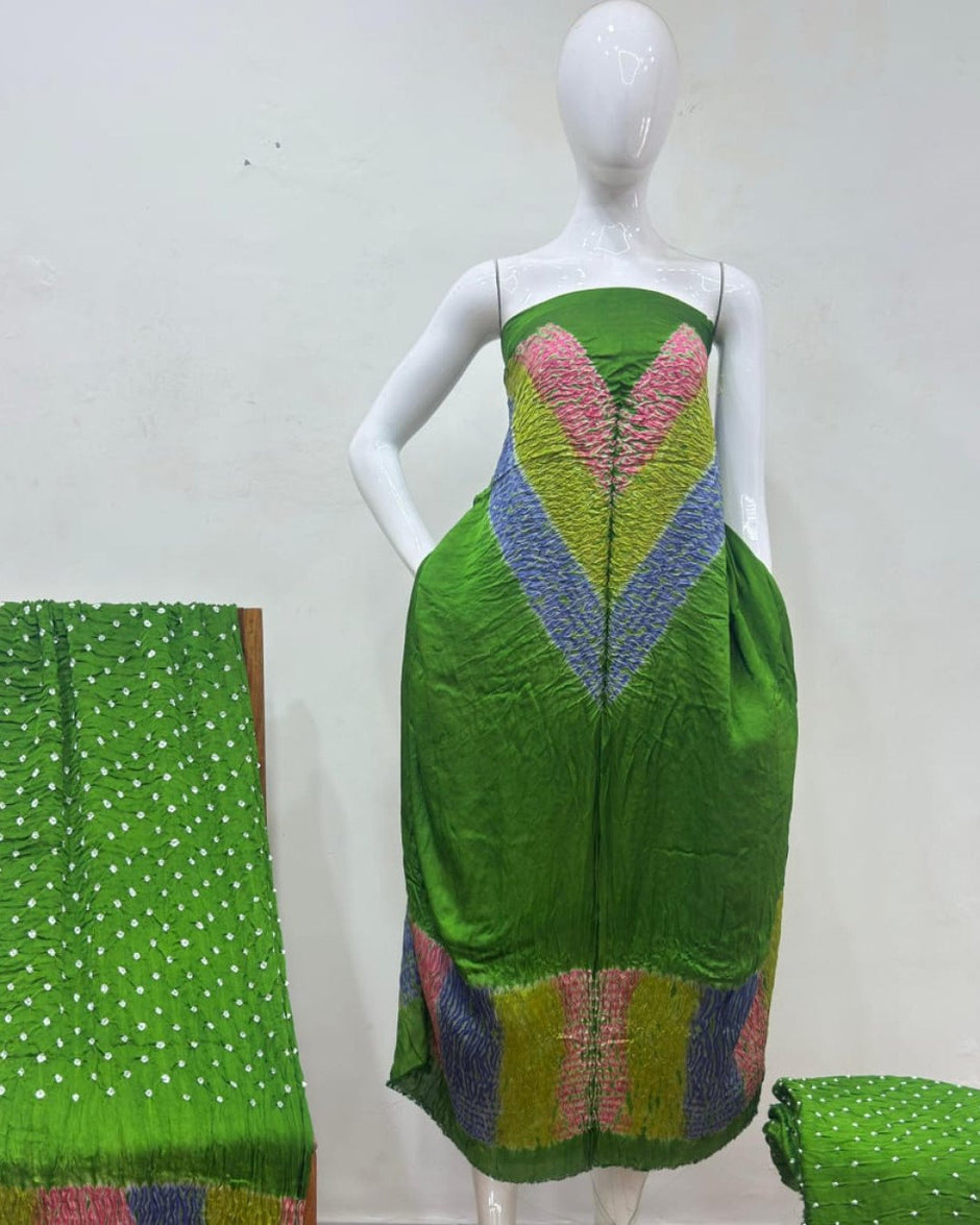 TAS Auto Crop Upper - Modal Silk Multi Shibori Neck Daman Patta Zari Pallu Suit 02