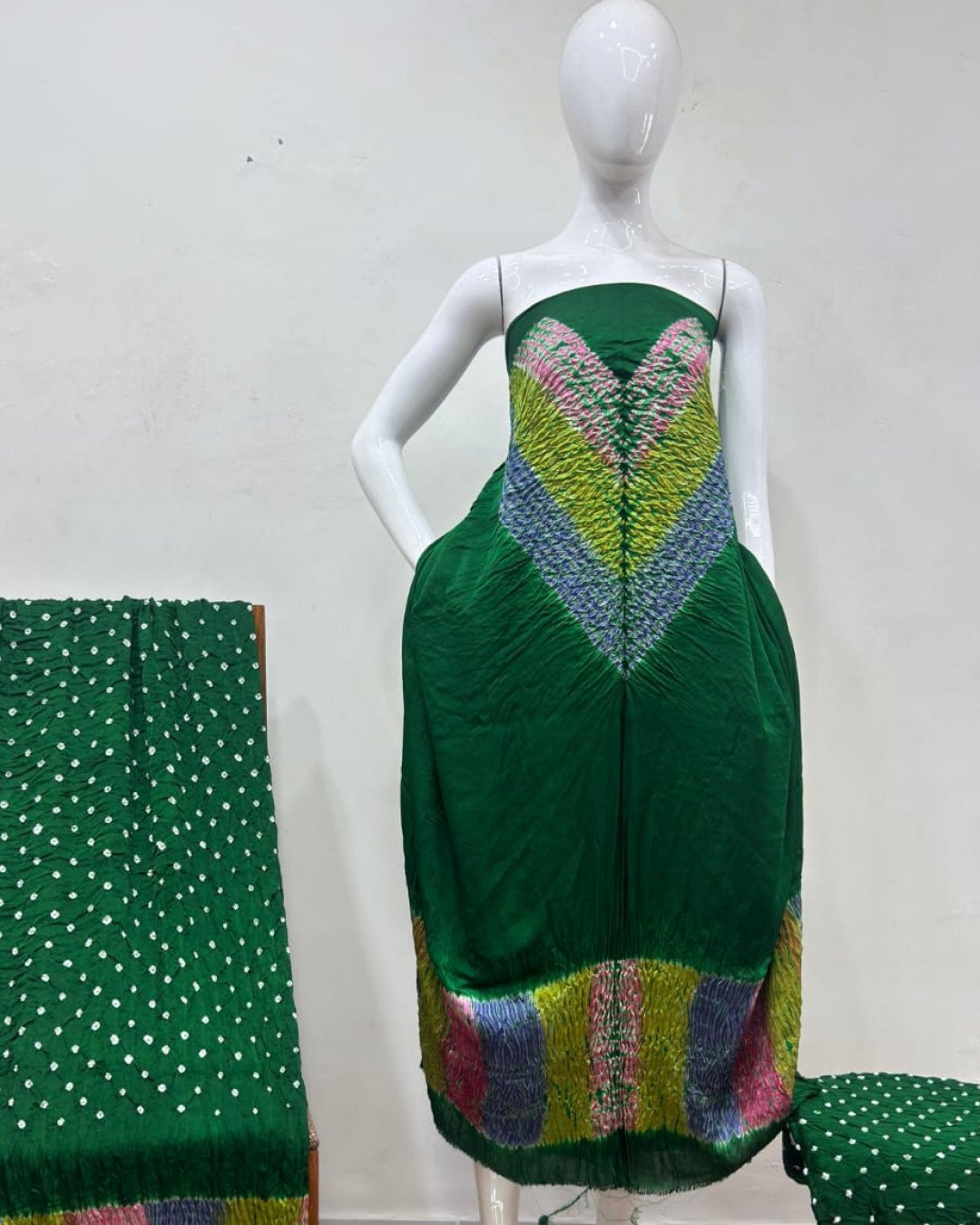 TAS Auto Crop Upper - Modal Silk Multi Shibori Neck Daman Patta Zari Pallu Suit 04