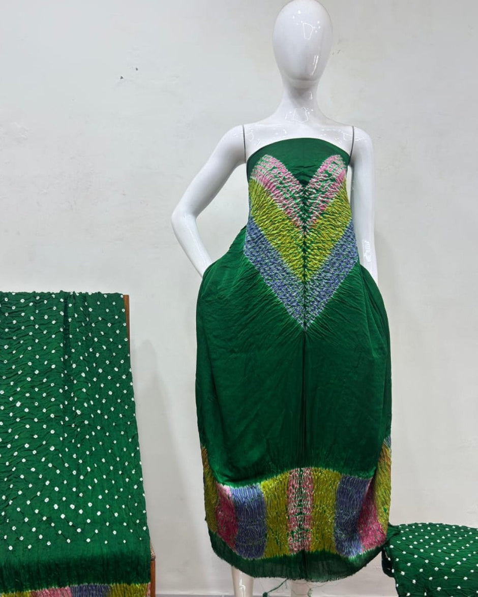 TAS Auto Crop Upper - Modal Silk Multi Shibori Neck Daman Patta Zari Pallu Suit 04