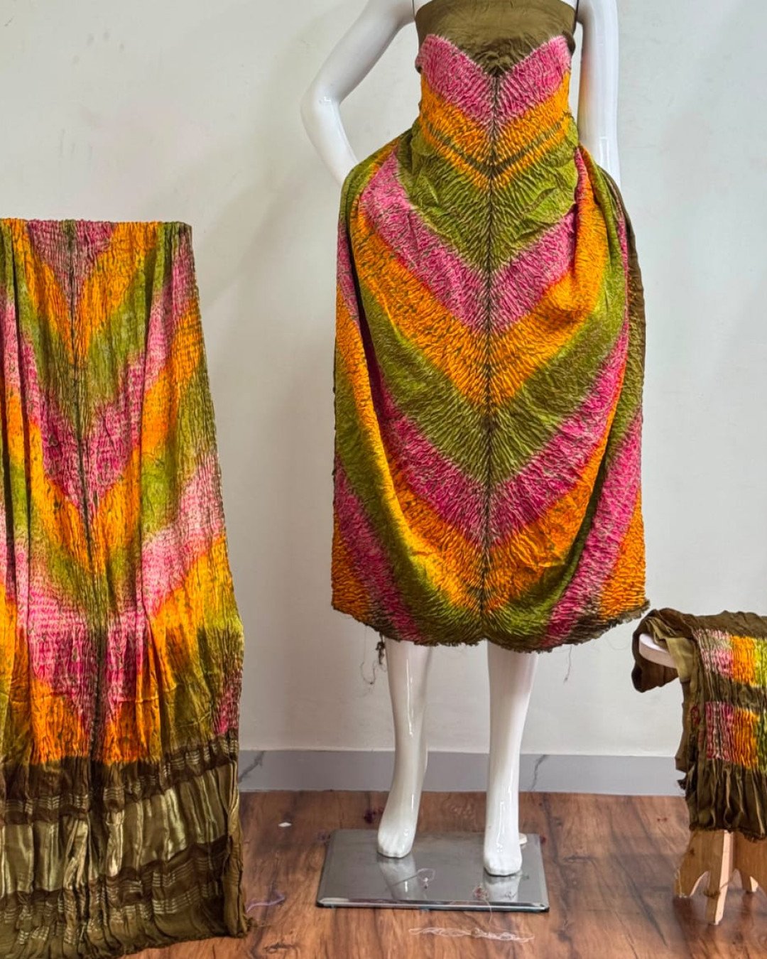TAS Auto Crop Lower - Modal Silk Multi Shibori Neck Daman Patta Zari Pallu Suit 05