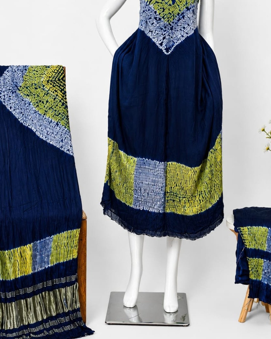 TAS Auto Crop Lower - Modal Silk Multi Shibori Neck Daman Patta Zari Pallu Suit 07