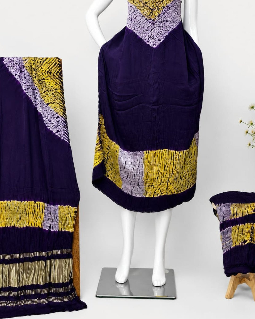 TAS Auto Crop Lower - Modal Silk Multi Shibori Neck Daman Patta Zari Pallu Suit 08
