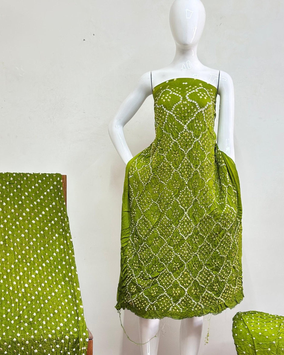 TAS Auto Crop Upper - Modal Silk Bandhani Fancy Barik Bandhej Zari Pallu Suit 01