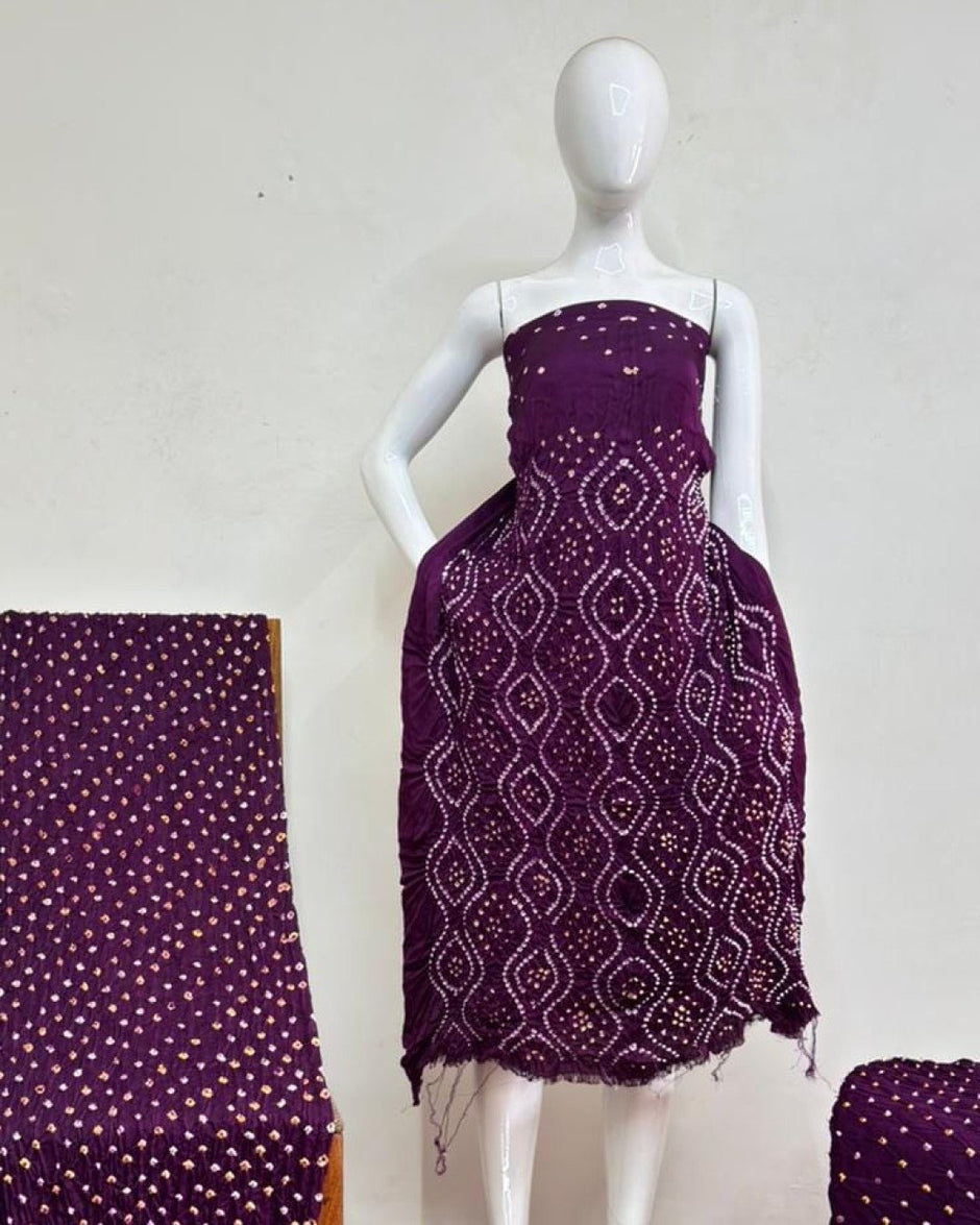 TAS Auto Crop Upper - Modal Silk Bandhani Fancy Barik Bandhej Zari Pallu Suit 08