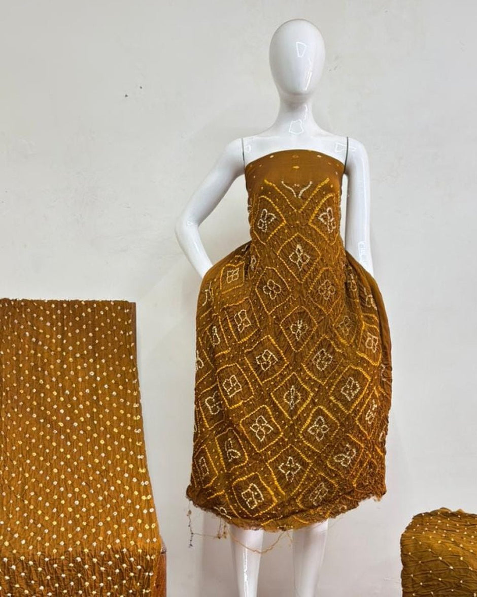 TAS Auto Crop Upper - Modal Silk Bandhani Fancy Barik Bandhej Zari Pallu Suit 10