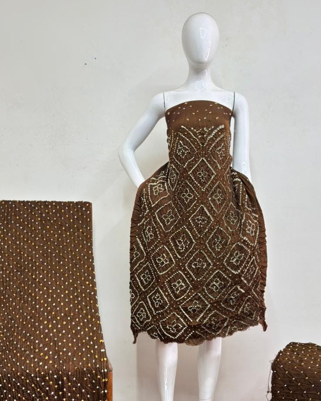 TAS Auto Crop Upper - Modal Silk Bandhani Fancy Barik Bandhej Zari Pallu Suit 12