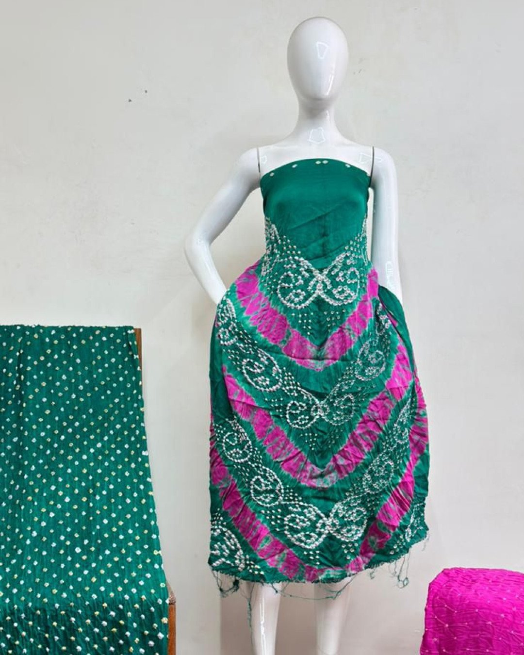 TAS Auto Crop Upper - Modal Silk Bandhani Fancy Barik Bandhej Zari Pallu Suit 13