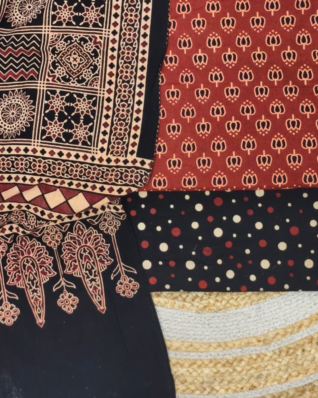 TAS Auto Crop Lower - Pure Cotton Ajrakh Screen Print Natural Dye 3-Piece Suit 03
