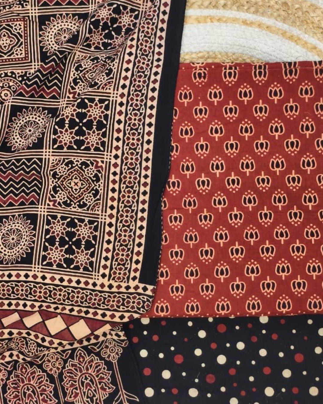 TAS Auto Crop Upper - Pure Cotton Ajrakh Screen Print Natural Dye 3-Piece Suit 03